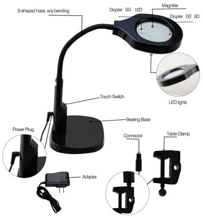 Επιτραπέζιος μεγεθυντικός φακός με λάμπα LED - 100049 - Black